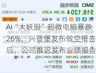 AI“大妖股”超微电脑暴跌26%，兴登堡发布做空报告后，公司推迟发布业绩报告