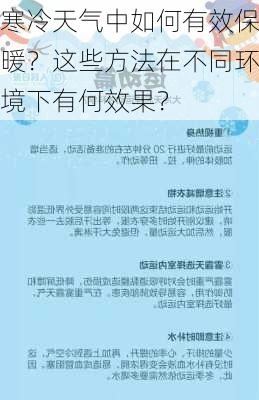 寒冷天气中如何有效保暖？这些方法在不同环境下有何效果？