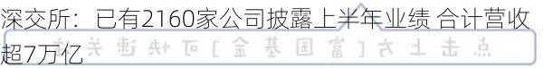 深交所：已有2160家公司披露上半年业绩 合计营收超7万亿