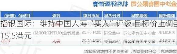 招银国际：维持中国人寿“买入”评级 目标价上调至15.5港元