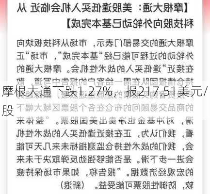 摩根大通下跌1.27%，报217.51美元/股