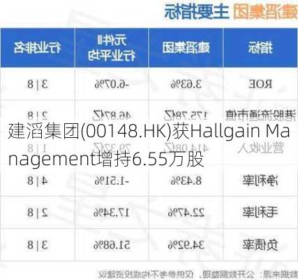 建滔集团(00148.HK)获Hallgain Management增持6.55万股