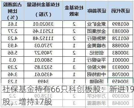 社保基金持有66只科创板股：新进19股，增持17股