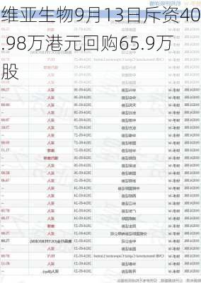 维亚生物9月13日斥资40.98万港元回购65.9万股