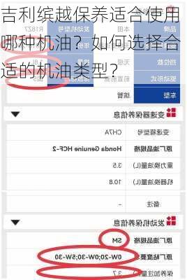 吉利缤越保养适合使用哪种机油？如何选择合适的机油类型？