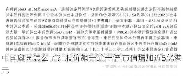 中国奥园怎么了？股价飙升逾一倍 市值增加近5亿港元