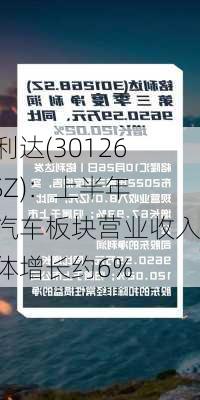 铭利达(301268.SZ)：上半年度汽车板块营业收入整体增长约6%