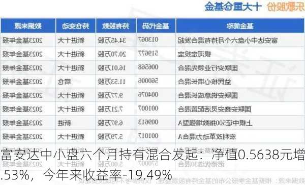 富安达中小盘六个月持有混合发起：净值0.5638元增长2.53%，今年来收益率-19.49%