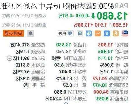 维视图像盘中异动 股价大跌5.00%