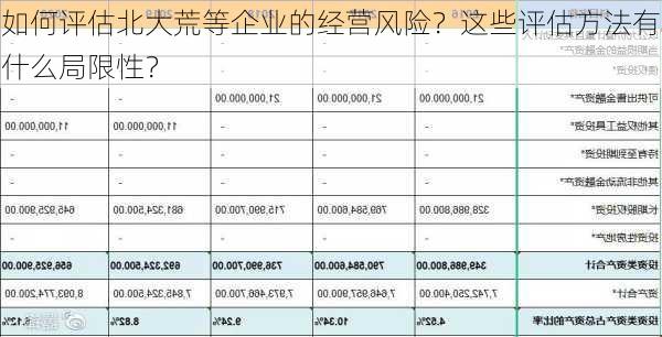 如何评估北大荒等企业的经营风险？这些评估方法有什么局限性？