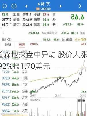 道森地探盘中异动 股价大涨6.92%报1.70美元