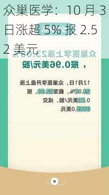 众巢医学：10 月 3 日涨超 5% 报 2.52 美元