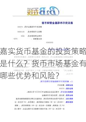 嘉实货币基金的投资策略是什么？货币市场基金有哪些优势和风险？