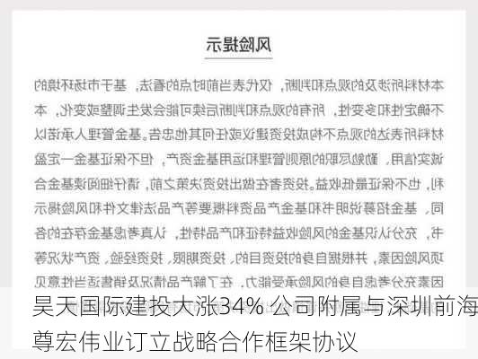 昊天国际建投大涨34% 公司附属与深圳前海尊宏伟业订立战略合作框架协议