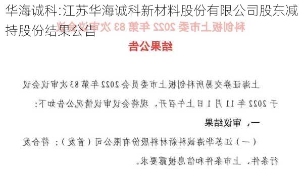 华海诚科:江苏华海诚科新材料股份有限公司股东减持股份结果公告