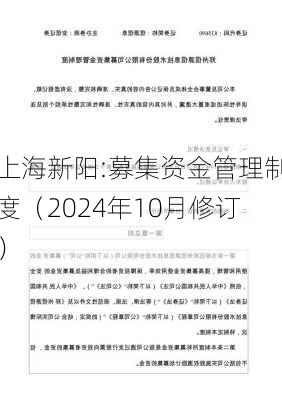 上海新阳:募集资金管理制度（2024年10月修订）