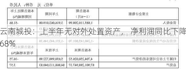 云南城投：上半年无对外处置资产， 净利润同比下降68%