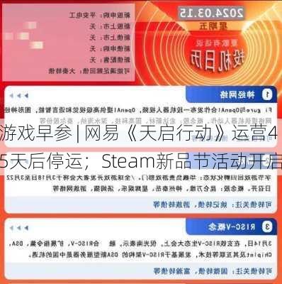 游戏早参 | 网易《天启行动》运营45天后停运；Steam新品节活动开启