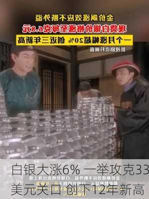 白银大涨6% 一举攻克33美元关口 创下12年新高