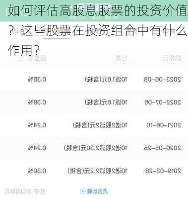 如何评估高股息股票的投资价值？这些股票在投资组合中有什么作用？