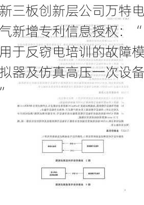 新三板创新层公司万特电气新增专利信息授权：“用于反窃电培训的故障模拟器及仿真高压一次设备”