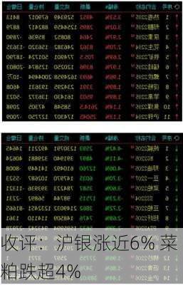 收评：沪银涨近6% 菜粕跌超4%