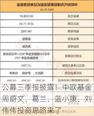 公募三季报披露！中欧基金周蔚文、葛兰、蓝小康、刘伟伟投资思路来了