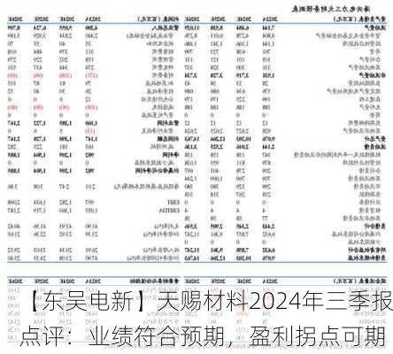 【东吴电新】天赐材料2024年三季报点评：业绩符合预期，盈利拐点可期