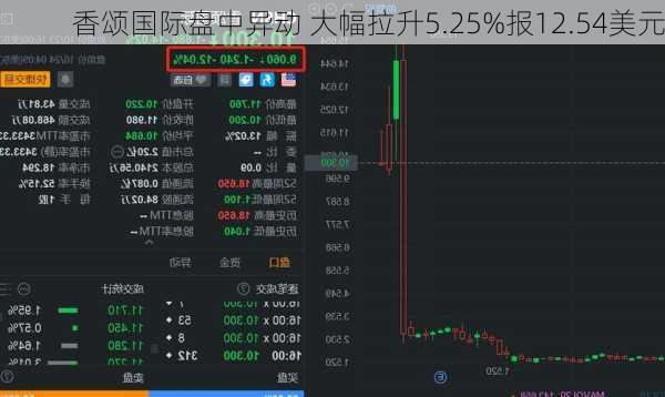 香颂国际盘中异动 大幅拉升5.25%报12.54美元