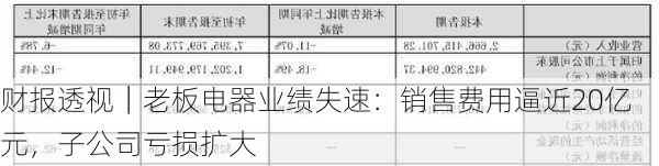 财报透视｜老板电器业绩失速：销售费用逼近20亿元，子公司亏损扩大