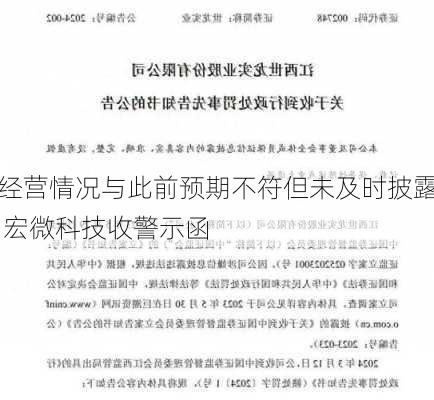 经营情况与此前预期不符但未及时披露 宏微科技收警示函