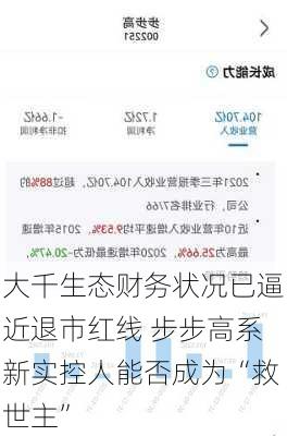 大千生态财务状况已逼近退市红线 步步高系新实控人能否成为“救世主”