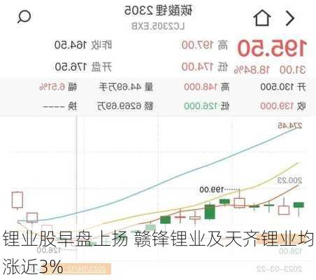 锂业股早盘上扬 赣锋锂业及天齐锂业均涨近3%