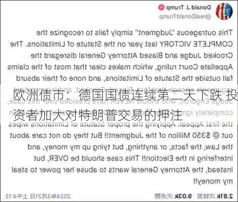 欧洲债市：德国国债连续第二天下跌 投资者加大对特朗普交易的押注