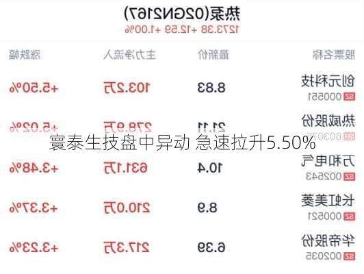 寰泰生技盘中异动 急速拉升5.50%